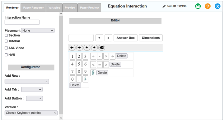 Equation Interaction editor window: Renderer tab